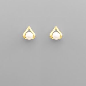 Curved Gold Dipped Pearl Studs